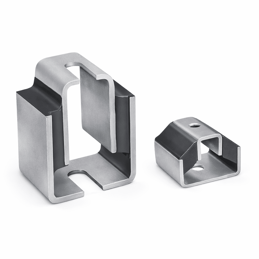 Double U shear mount heavy duty vibration isolator for blowers, axial fans, centrifugal fans and industrial machinery.