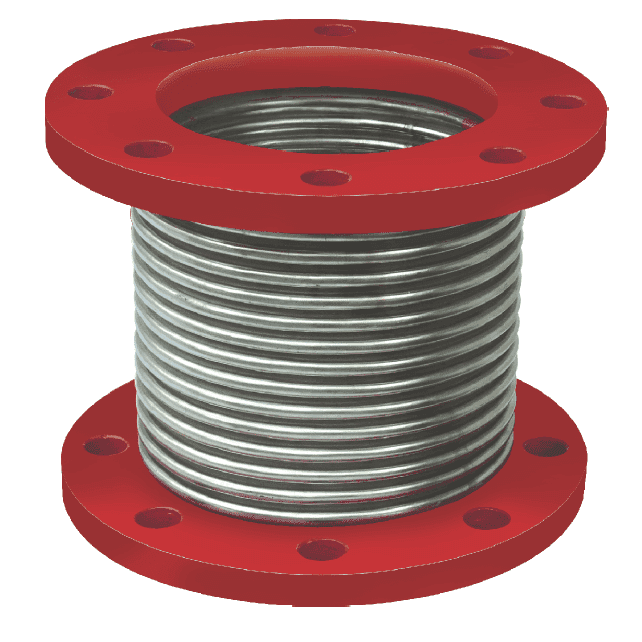 Metallic expansion joint with fixed flanges for high pressure industrial piping supplied by RMS Corporation. Manufactured by Resistoflex or RMS Corporation